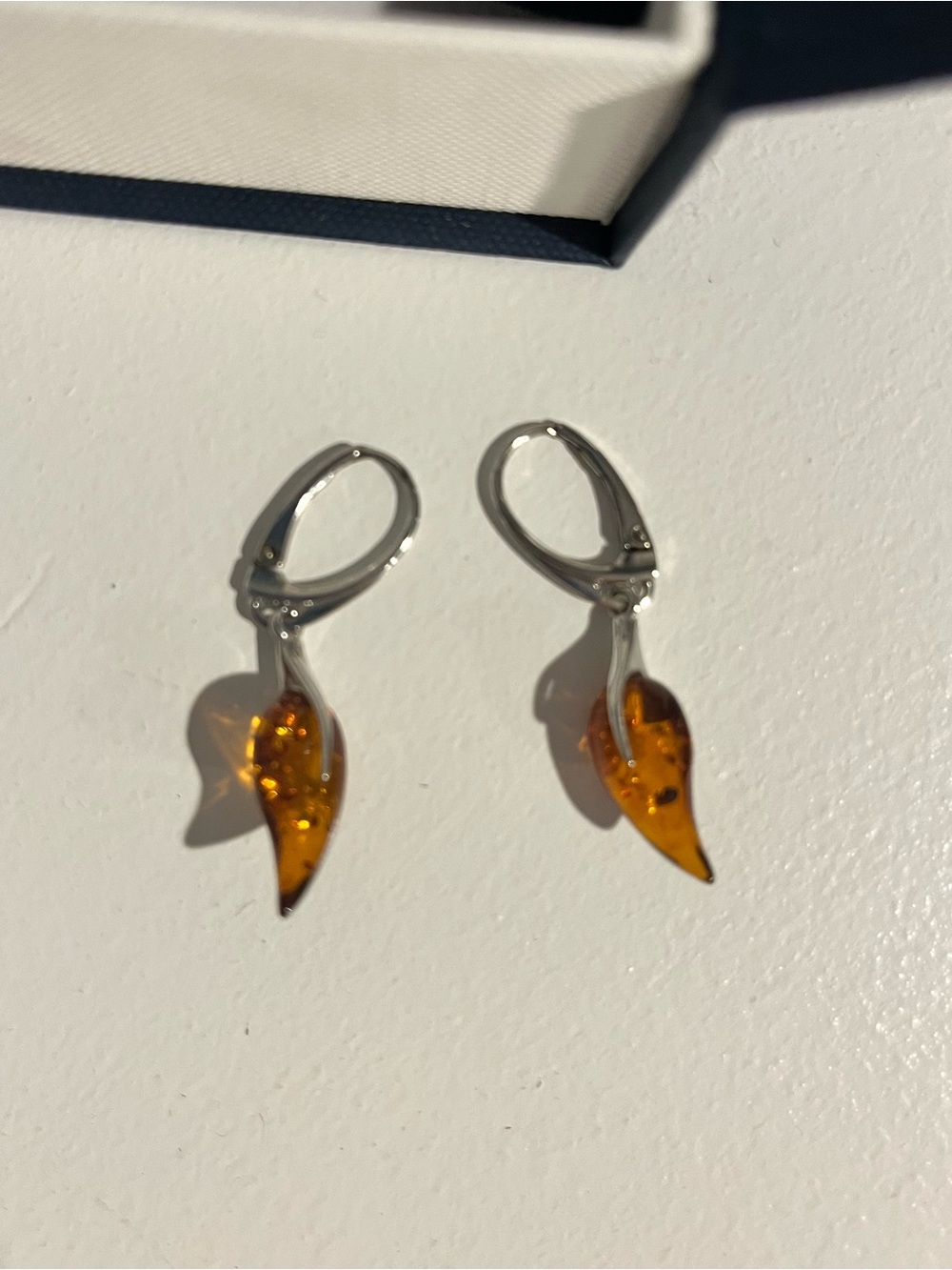 Amber Teardrop Sterling Silver Dangle Earrings - Amber